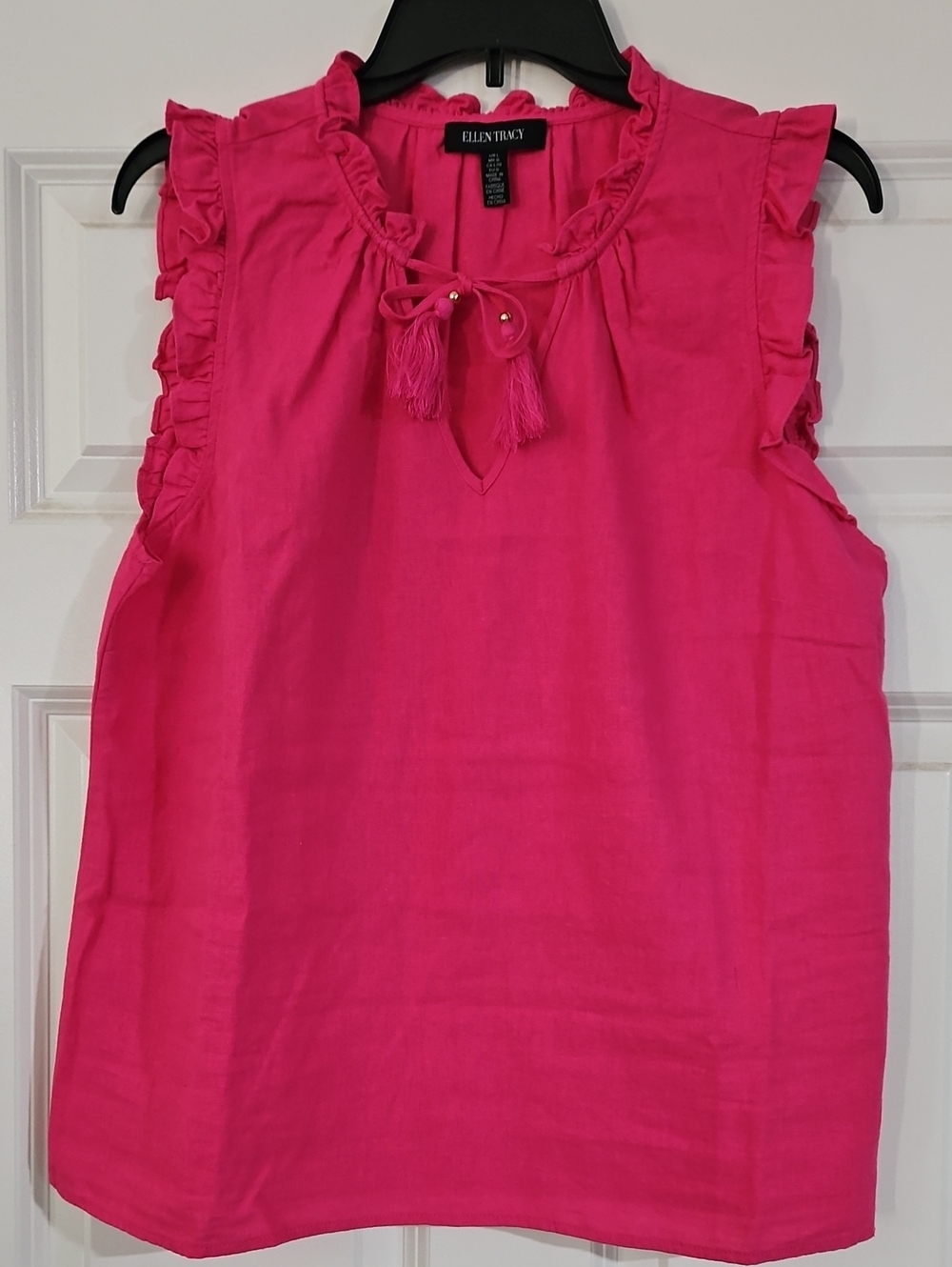 Ellen Tracy Hot Pink Ruffle Tie-Front Camisole